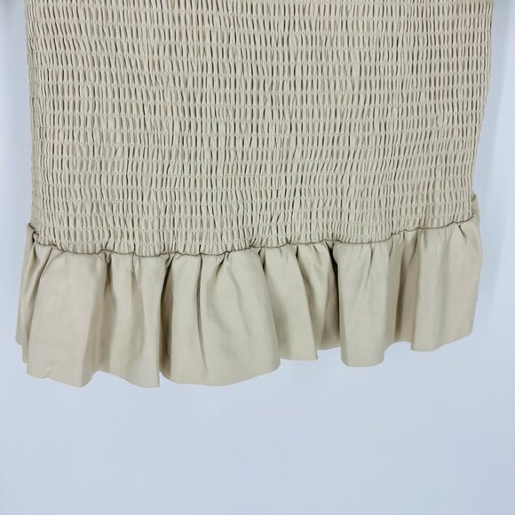 7 For All Mankind Womens Beige Smocked Square Neck Balloon Sleeve Mini Dress L - Picture 8 of 12